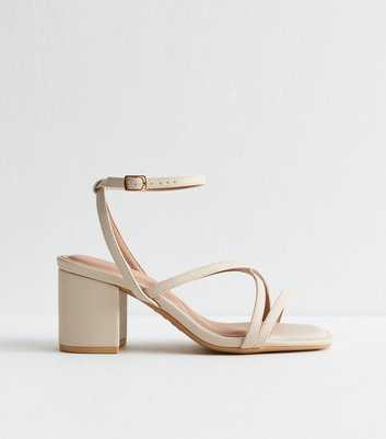 Extra Wide Fit Off White Block Heel Multi Strap Sandals