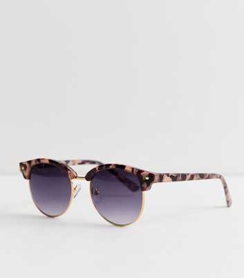 Brown Patterned Round Frame Sunglasses
