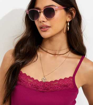 Pink Round Frame Contrast Lenses Sunglasses