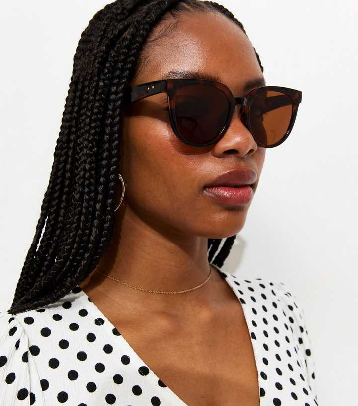 Brown Round Tortoiseshell Effect Cat Eye Sunglasses