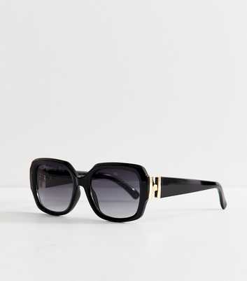 Black Round Square Frame Temple Detail Sunglasses