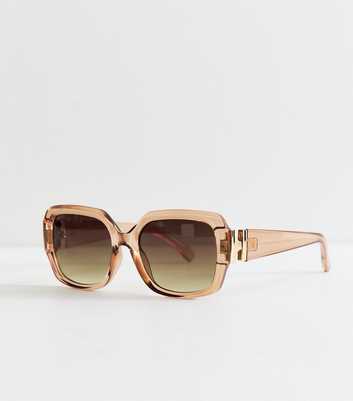 Light Brown Round Square Frame Temple Detail Sunglasses
