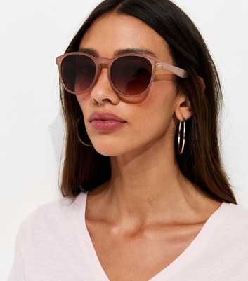 Light Brown Round Frame Sunglasses