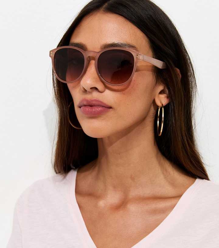 Light Brown Round Frame Sunglasses