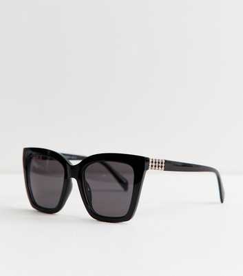 Black Diamante Embellished D-Frame Sunglasses