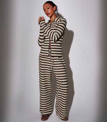 South Beach Black Striped Towelling Wide Leg Trousers
