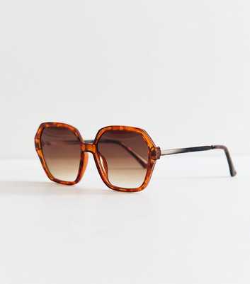 Brown Tortoiseshell Oversized Hexagonal Sunglasses