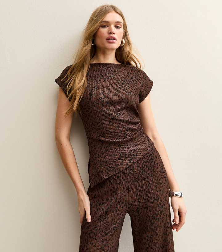 Brown Spotty Crinkled Asymmetric Top