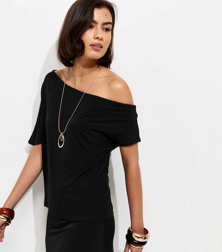 Black Jersey Off The Shoulder Top