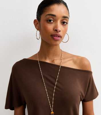 Brown Jersey Off The Shoulder Top