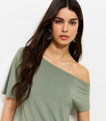 Khaki Jersey Off The Shoulder Top