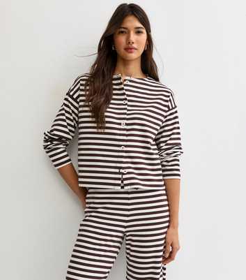 Brown Relaxed Striped Button Through Cardigan