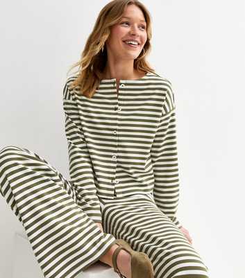 Green Relaxed Striped Button Through Cardigan