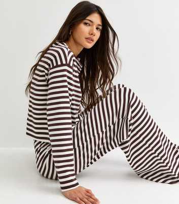 Brown Relaxed Striped Wide Leg Trousers