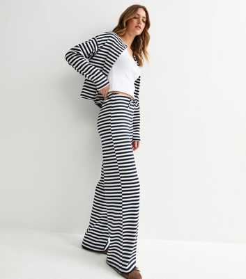 Blue Relaxed Striped Wide Leg Trousers
