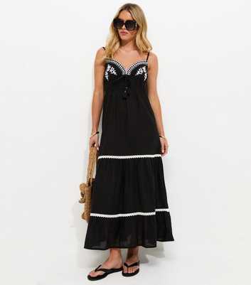 Petite Black Embroidered Cotton Beach Maxi Dress