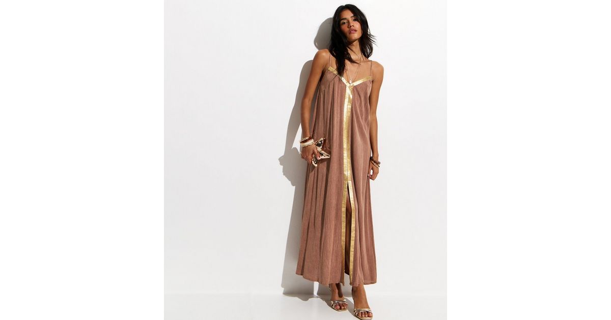 brown satin evening dress As I Expected Brown Satin Cowl Neck Sleeveless Midi Dress main image 0