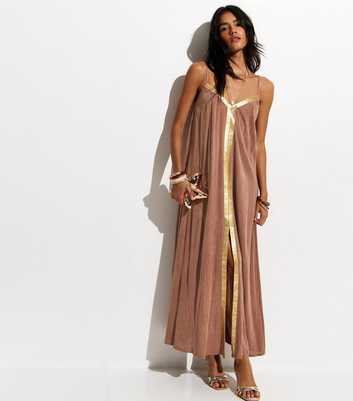 Light Brown Sequin Trim Beach Maxi Dress