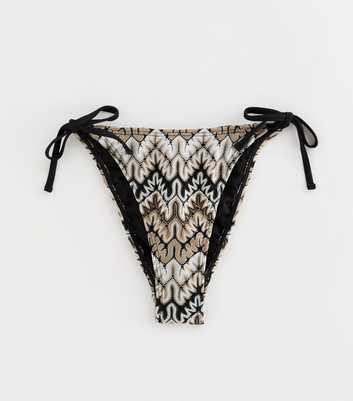 Brown and Black Crochet Chevron Tie Side Bikini Bottoms