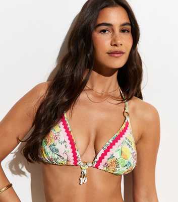 Yellow Tropical Fruit Triangle Bikini Top