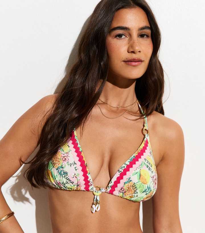 Yellow Tropical Fruit Triangle Bikini Top