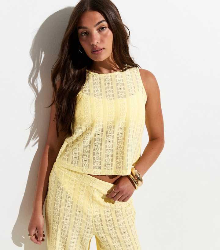 Light Yellow Lace Tie Back Beach Sleeveless Top