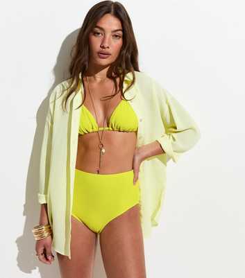 Bright Yellow Crinkled High Waist Bikini Bottoms