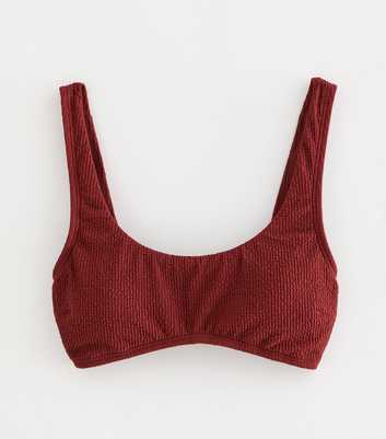 Rust Crinkled Scoop Neck Cropped Bikini Top