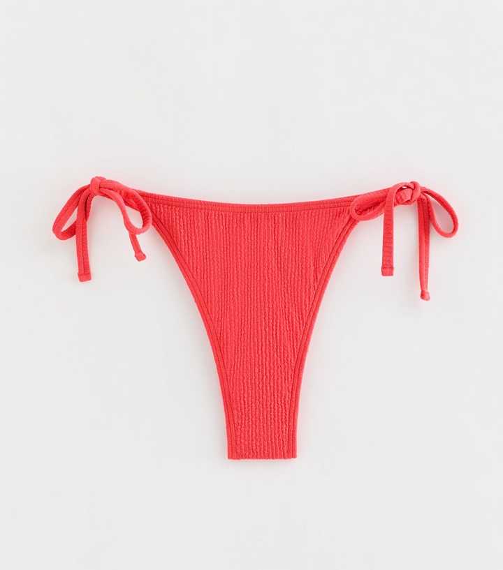 Coral Crinkle Tanga Tie Side Tanga Bikini Bottom