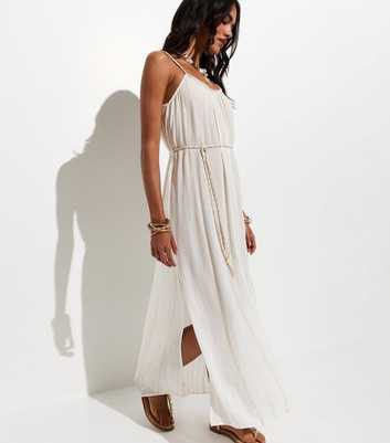Cream Metallic Braided Trim Beach Maxi Dress