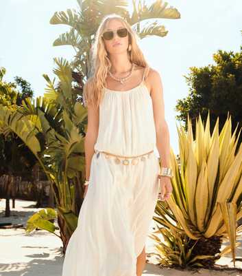 Cream Metallic Braided Trim Beach Maxi Dress