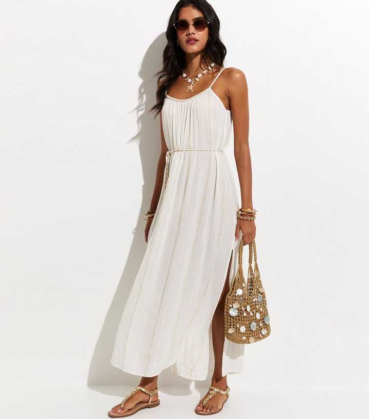 Cream Metallic Braided Trim Beach Maxi Dress | New Look Cream Metallic Braided Trim Beach Maxi Dress | New Look