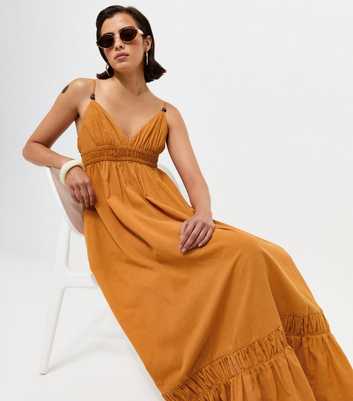 Dark Yellow Cotton Tiered Beach Maxi Dress