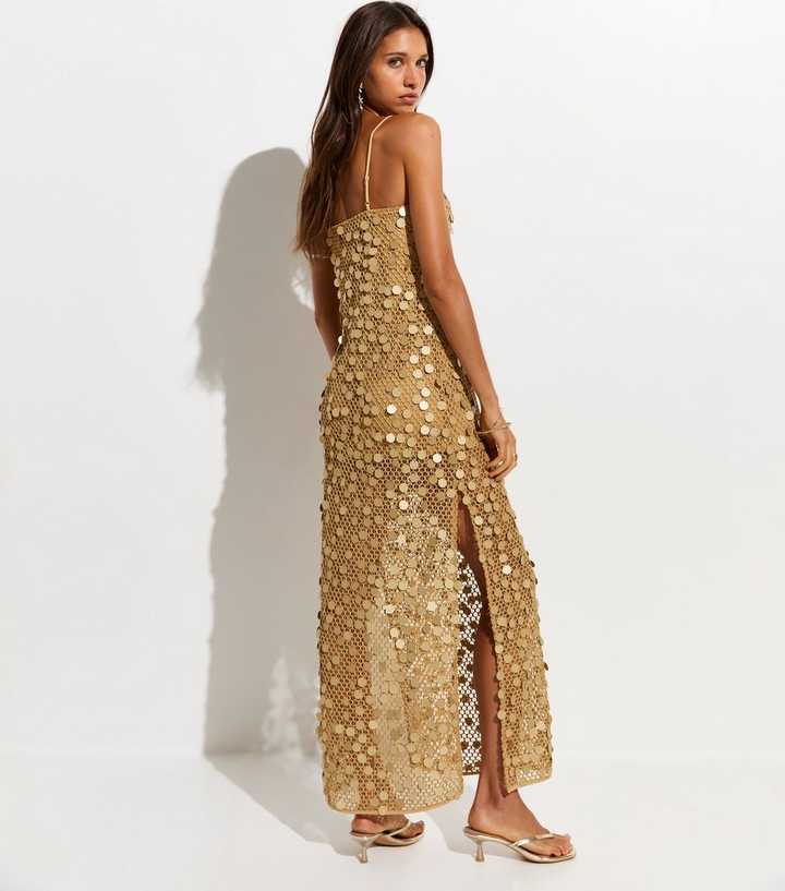 Gold Sequin Mesh Maxi Beach Dress | New Look
