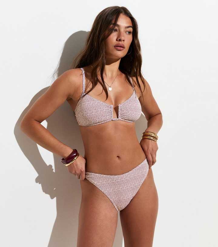 Brown Micro Polka Dot High Leg Hipster Bikini Bottoms