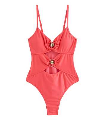Coral Tummy Control Sunburst Ring Cutout Swimsuit