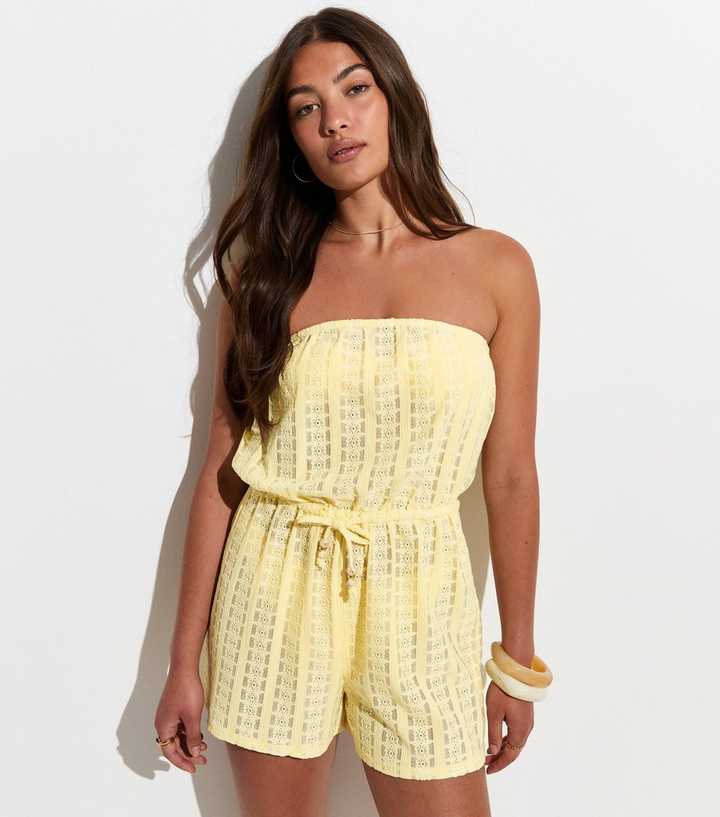 Light Yellow Lace Beach Strapless Playsuit