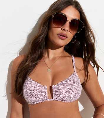 Brown Micro Polka Dot U-Wire Crop Bikini Top