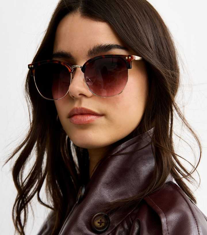 Brown Tortoiseshell Effect Round Frame Sunglasses
