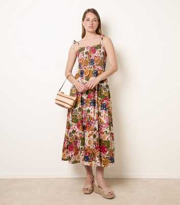 Blue Vanilla Multicoloured Cotton Floral Shirred Midi Dress
