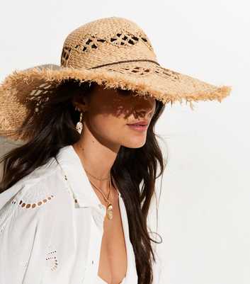 Stone Frayed Floppy Straw Hat