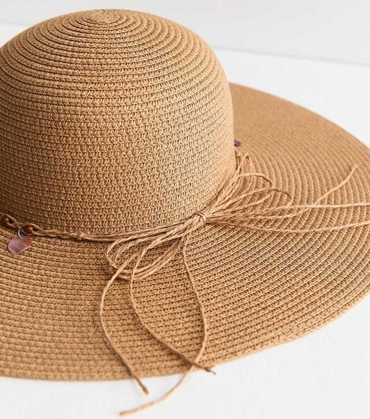 Stone Colourful Disc Trim Floppy Straw Hat | New Look display picture 1