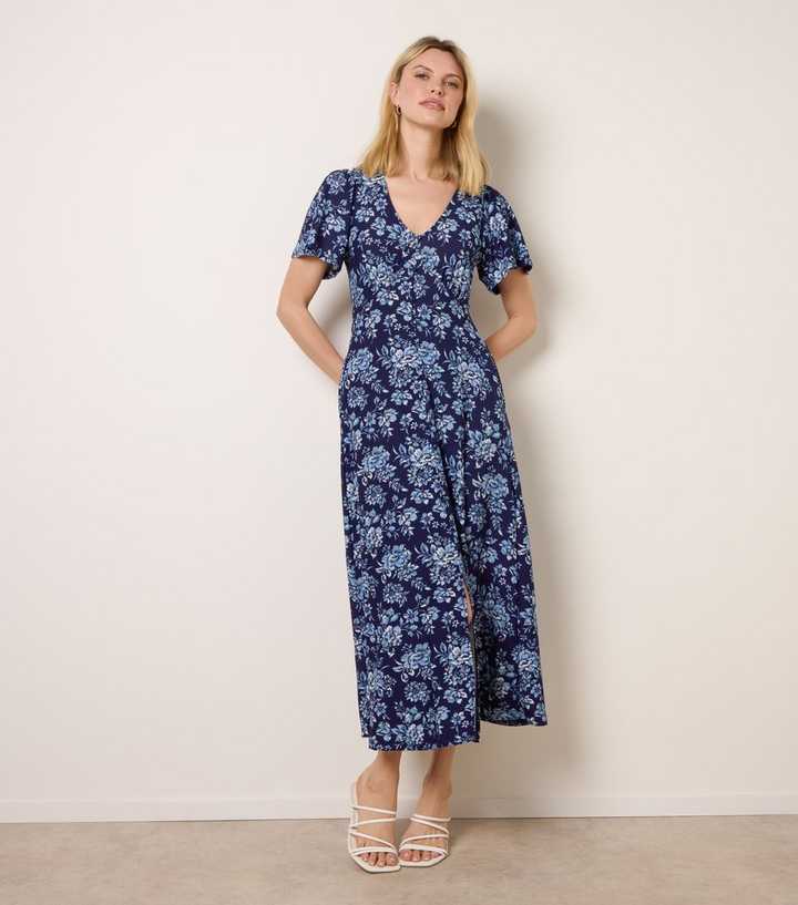 Blue Vanilla Floral Blue Button Through Midi Dress
