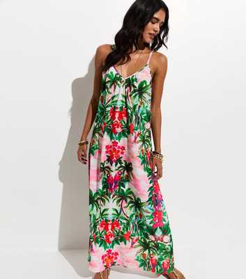 Green Floral Strappy Beach Maxi Dress