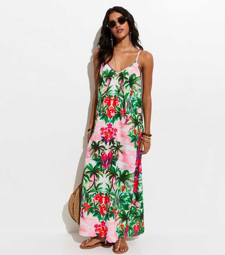 Green Floral Strappy Beach Maxi Dress | New Look