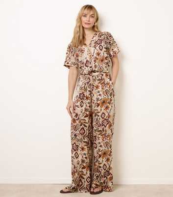 Blue Vanilla Brown Floral Print Wide Leg Trousers