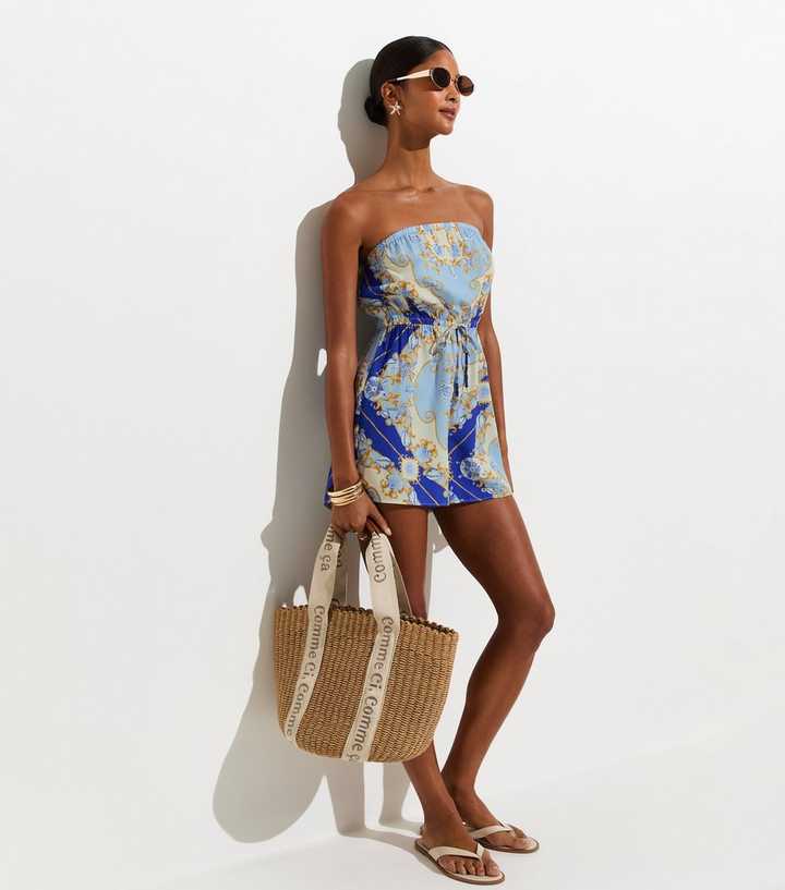 Blue Shell Print Beach Playsuit