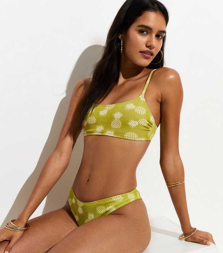 Green Pineapple Jacquard Crop Bikini Top