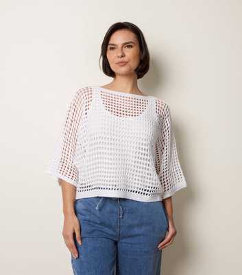Blue Vanilla Off White Crochet Net Top