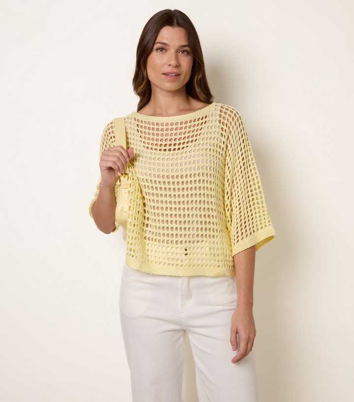 Blue Vanilla Light Yellow Round Neck Net Top